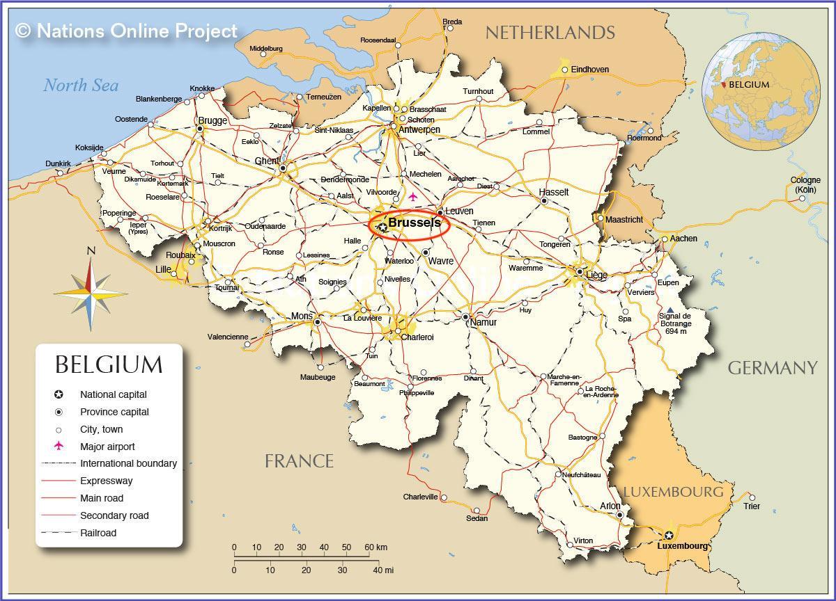 Брюссель на карте Бельгии
